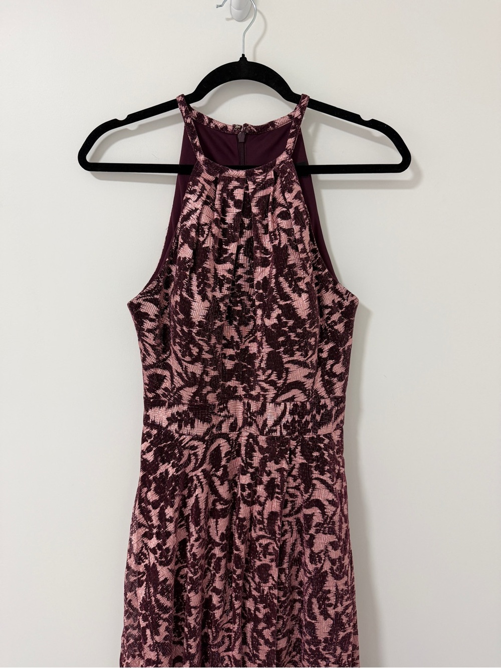 Betsy & Adam Pink and Burgundy Halter Midi Dress